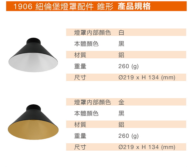 歐司朗OSRAM 1906紐倫堡錐形燈罩-黑金色