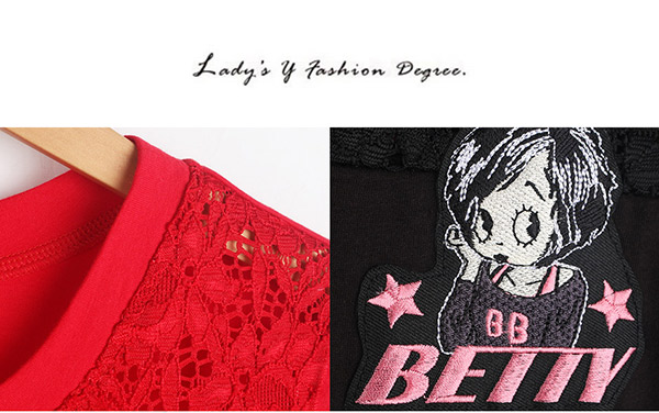 Betty Boop貝蒂 鏤空燒花抓皺柔棉上衣(共兩色)