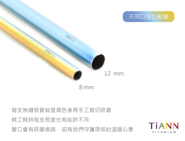 TiANN純鈦 素面極光 斜口吸管(12mm)2入組