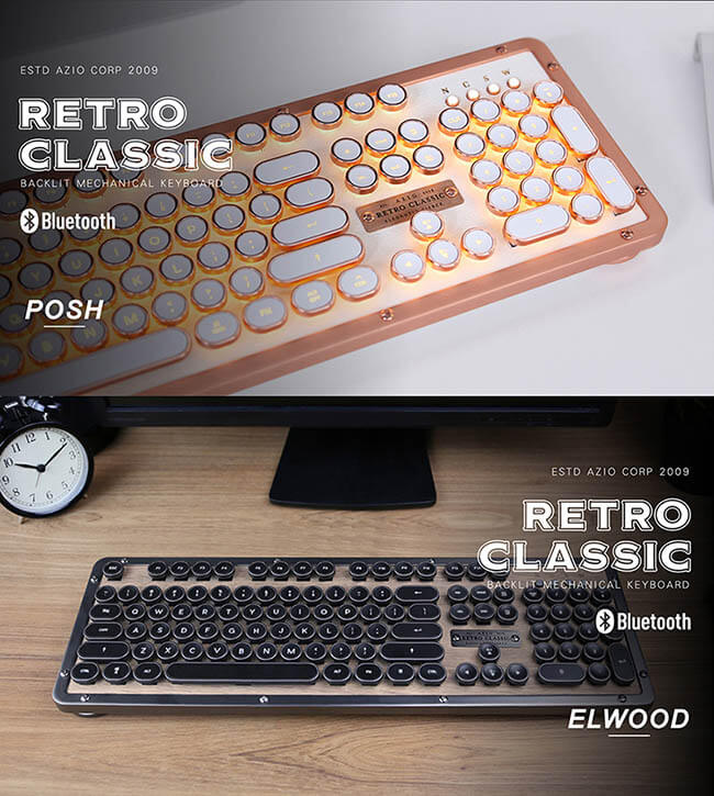 AZIO RETRO ELWOOD BT 藍芽核桃木打字機鍵盤(PC/MAC)中英鍵帽