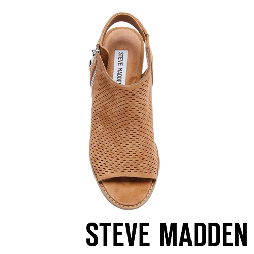 STEVE MADDEN-ABIGAIL魚口踝靴粗跟涼鞋-絨棕