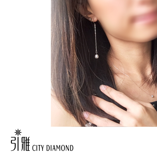 City Diamond引雅【手作設計系列】天然水滴珍珠長掛型耳環