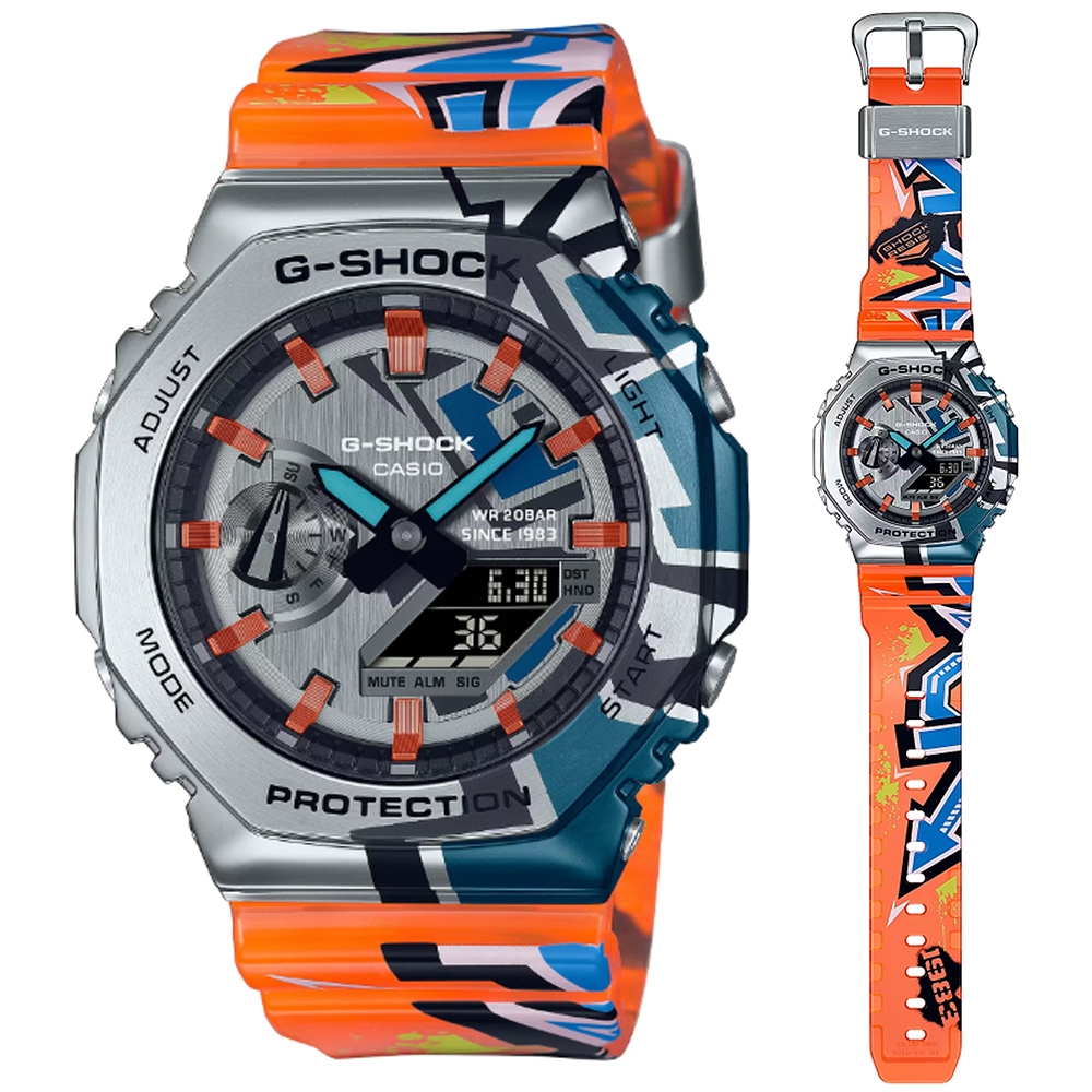 CASIO卡西歐G-SHOCK 農家橡樹金屬錶殼塗鴉藝術街頭風格雙顯錶GM-2100SS