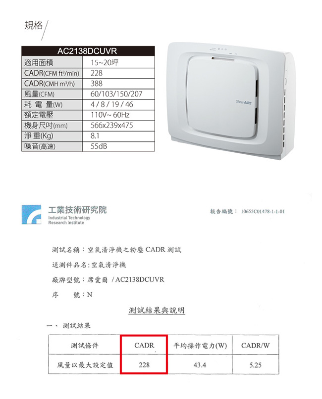 SheerAIRE席愛爾 AC-2138DCUVR全能型空氣清淨機15-20坪