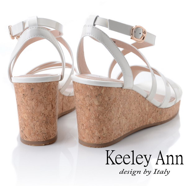Keeley Ann細條帶 韓系牛皮簡約交叉環繞楔形涼鞋(米白色-Ann系列)