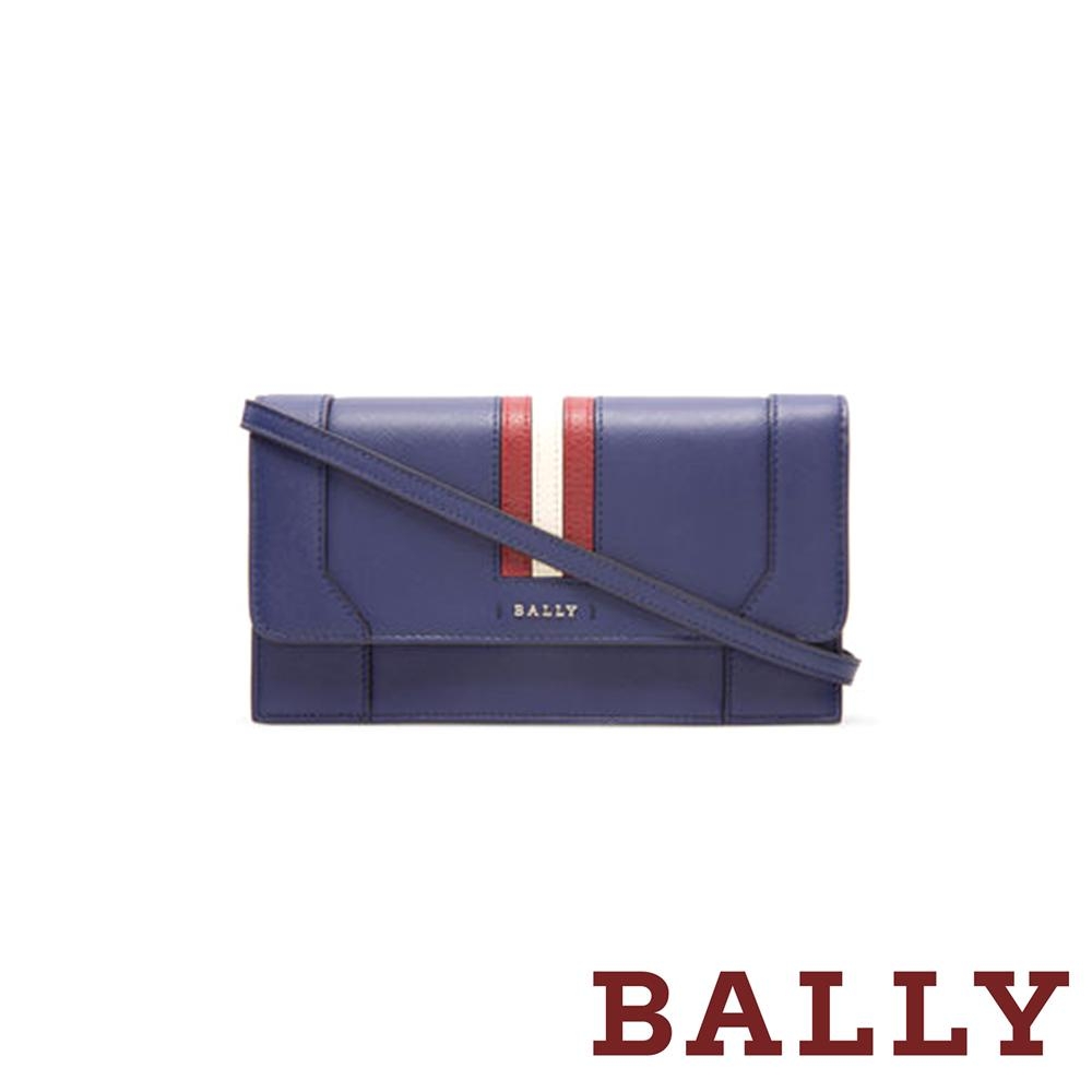 BALLY STAFFORD 經典條紋防刮牛皮長夾斜背包-藍