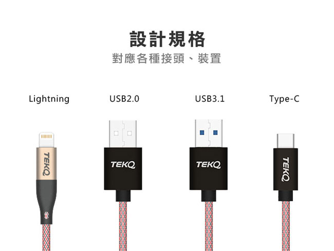 TEKQ uCable TypeC USB 資料傳輸充電線 25cm