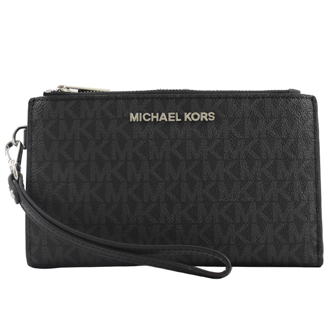 MICHAEL KORS JET SET PVC對開式手掛中夾(黑灰)