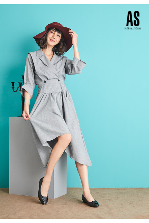 低跟鞋 AS 典雅質感方釦羊皮楔型低跟鞋－黑