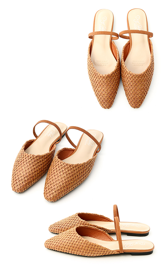 D+AF 清新涼氛．尖頭編織料平底穆勒鞋＊棕