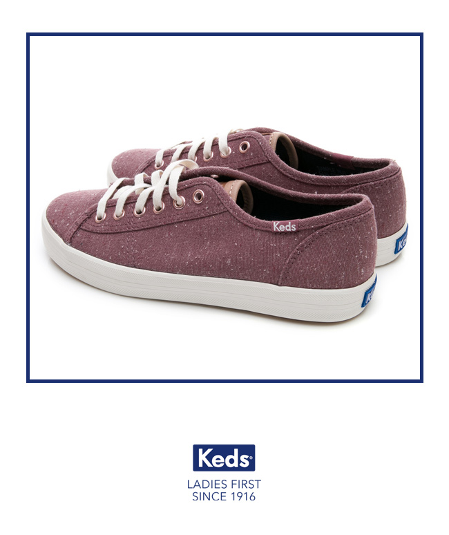 Keds KICKSTART 復古風素面綁帶休閒鞋-紫紅