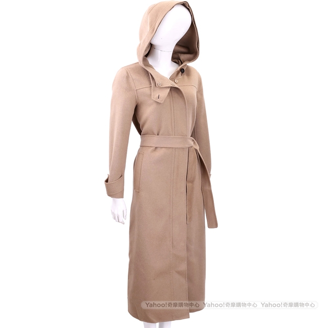 Max Mara-’S Max Mara 駝色兔毛混紡繫帶連帽羊絨大衣