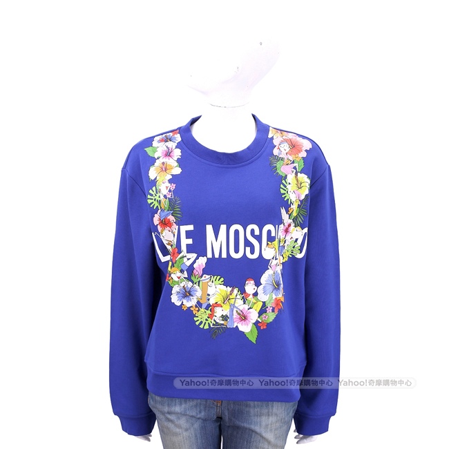 LOVE MOSCHINO 花朵印花寶藍色棉質運動衫