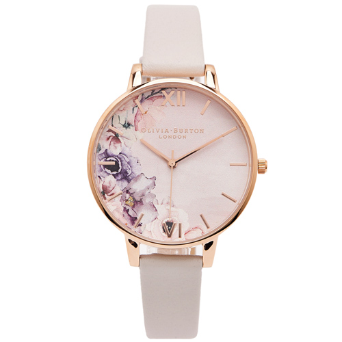 OLIVIA BURTON花香錦簇款皮革錶帶手錶(OB16PP31)-粉色面/38mm