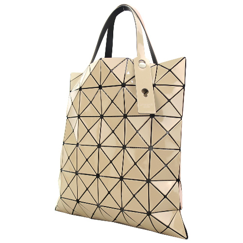 ISSEY MIYAKE 三宅一生BAOBAO 雙色亮面方格6x6手提包(駝X奶茶)