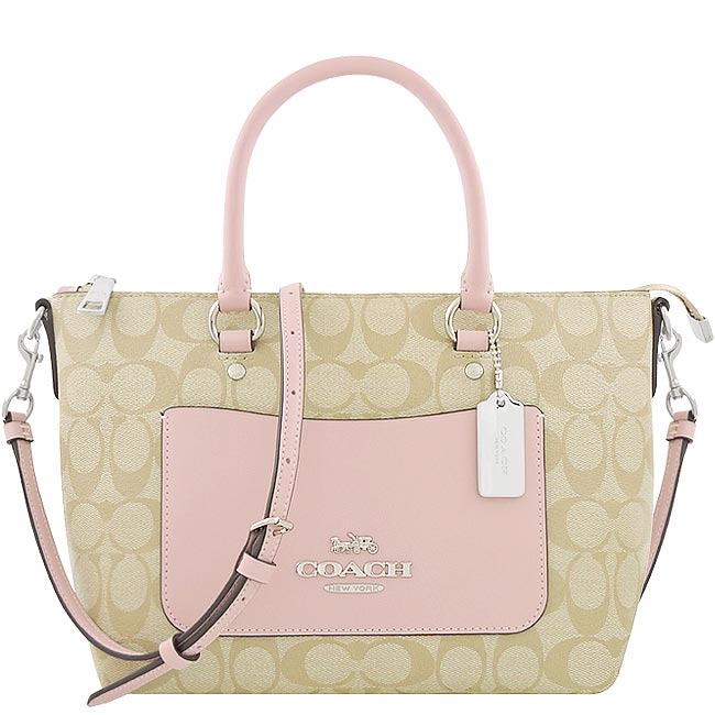 COACH 櫻花粉色大C PVC手提/斜背兩用包
