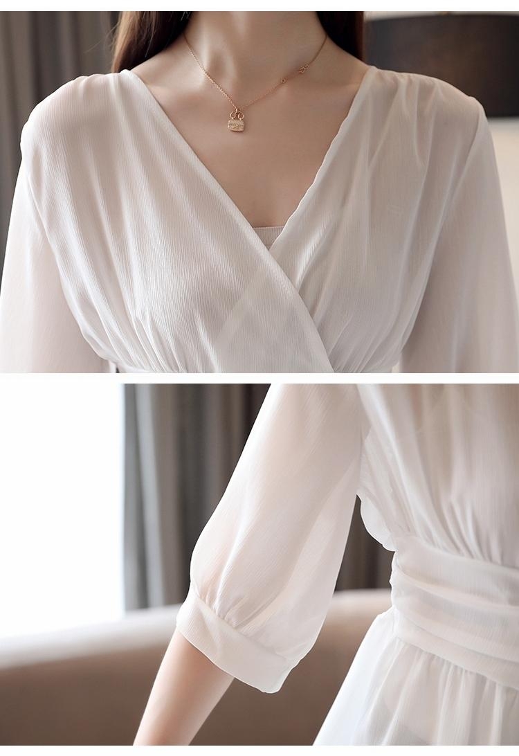 輕盈柔和交叉V領鬆緊腰雪紡衫S-XL(共二色)-白色戀人
