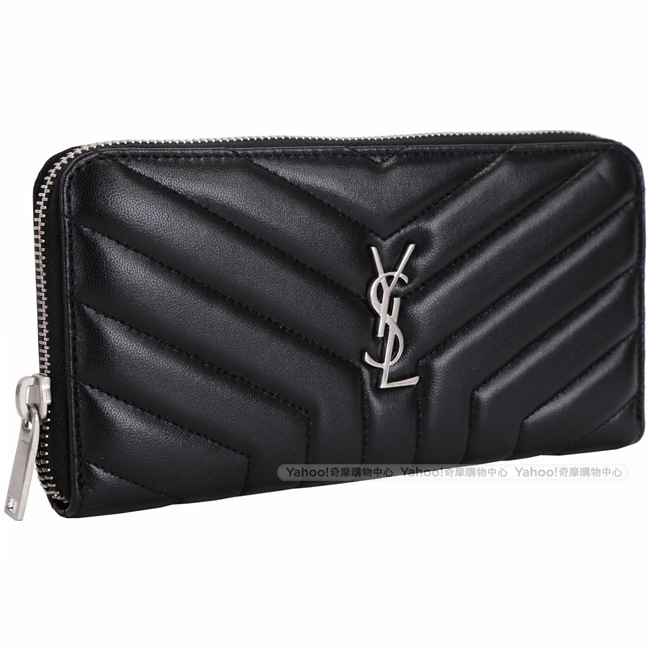 YSL Saint Laurent LOULOU Y字絎縫小羊皮拉鍊長夾(黑色)