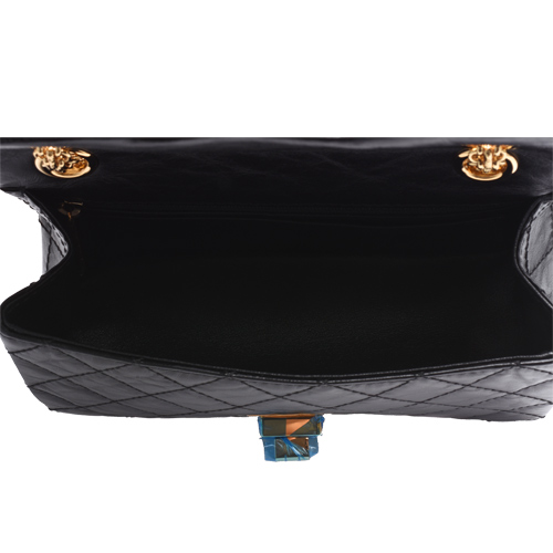 CHANEL 經典復刻2.55菱格紋牛皮鎖鍊造型轉釦肩背包(黑)