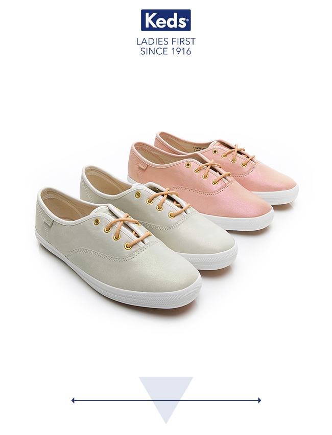 Keds CHAMPION 珠光皮革綁帶休閒鞋-米白