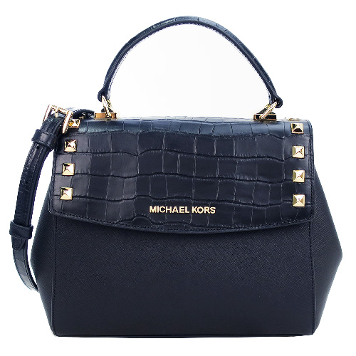 MICHAEL KORS KARLA 鉚釘鱷魚紋x防刮手提/斜背包(中/深藍)