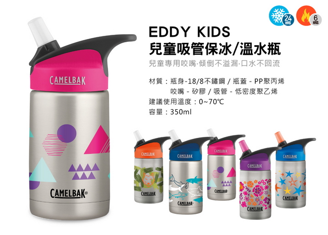 【美國 CamelBak】350ml eddy兒童吸管保冰/溫水瓶 幾何圖形