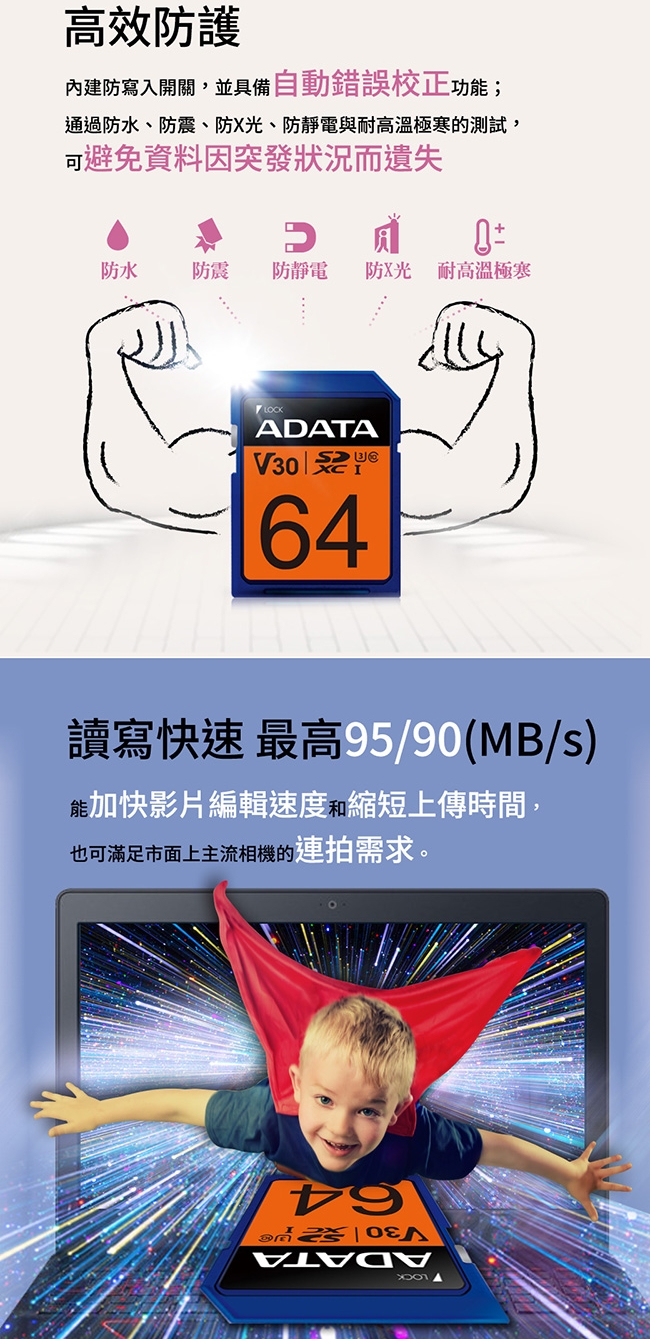 威剛 Premier Pro SDXC UHS-I U3( V30) 64G記憶卡(金卡)