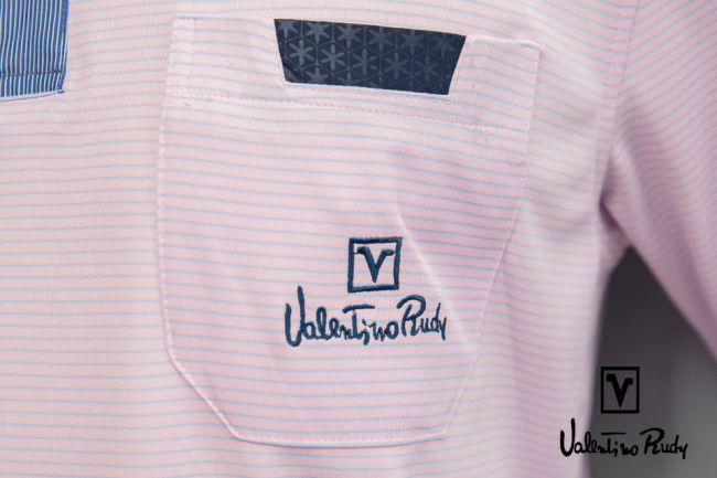 Valentino Rudy范倫鐵諾.路迪-吸濕排汗Polo衫-粉紅藍條