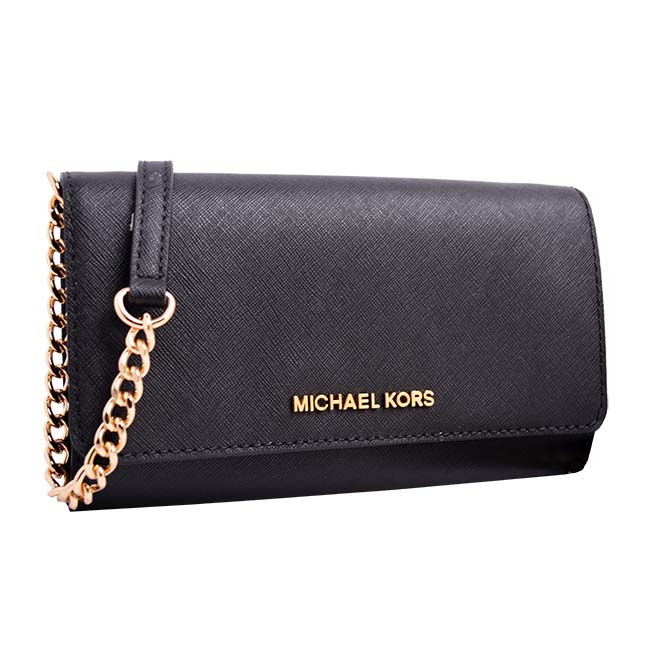 MICHAEL KORS JET SET金字LOGO防刮皮革長夾/斜背兩用包-黑