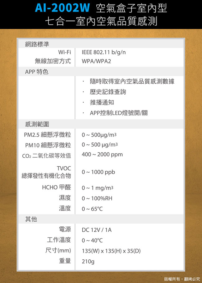 EDIMAX 訊舟 AI-2002W 空氣盒子室內型 七合一室内空氣品質感測器