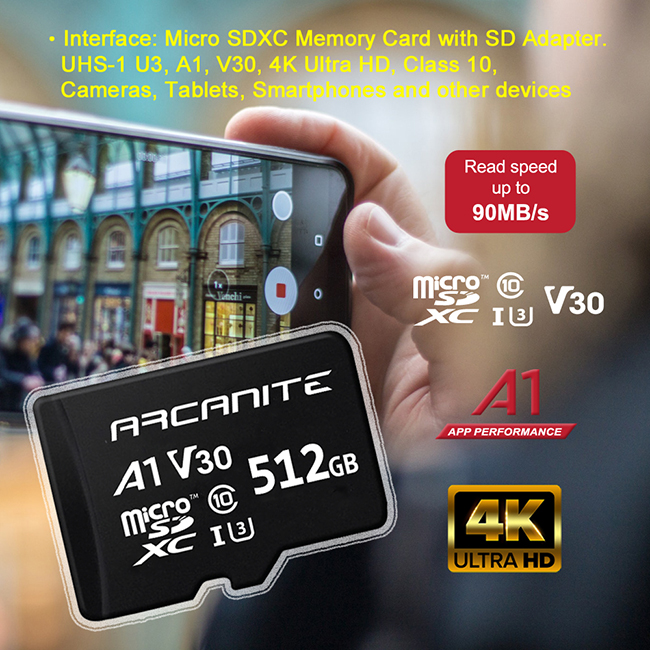 ARCANITE Micro SDXC U3 V30 A1 512GB 記憶卡