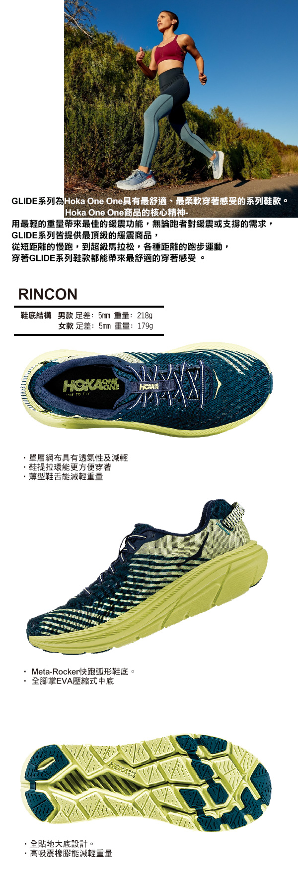 HOKA ONE ONE 女 Rincon 路跑鞋 寧靜藍