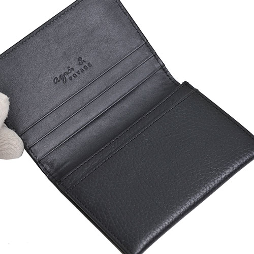 agnes b.經典品牌蜥蜴LOGO圖騰荔枝壓紋卡片/名片夾(黑)