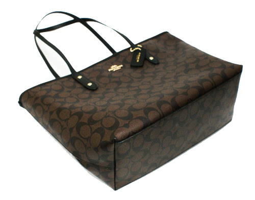 COACH 金屬馬車LOGO防刮PVC皮革肩背大托特包(深咖)