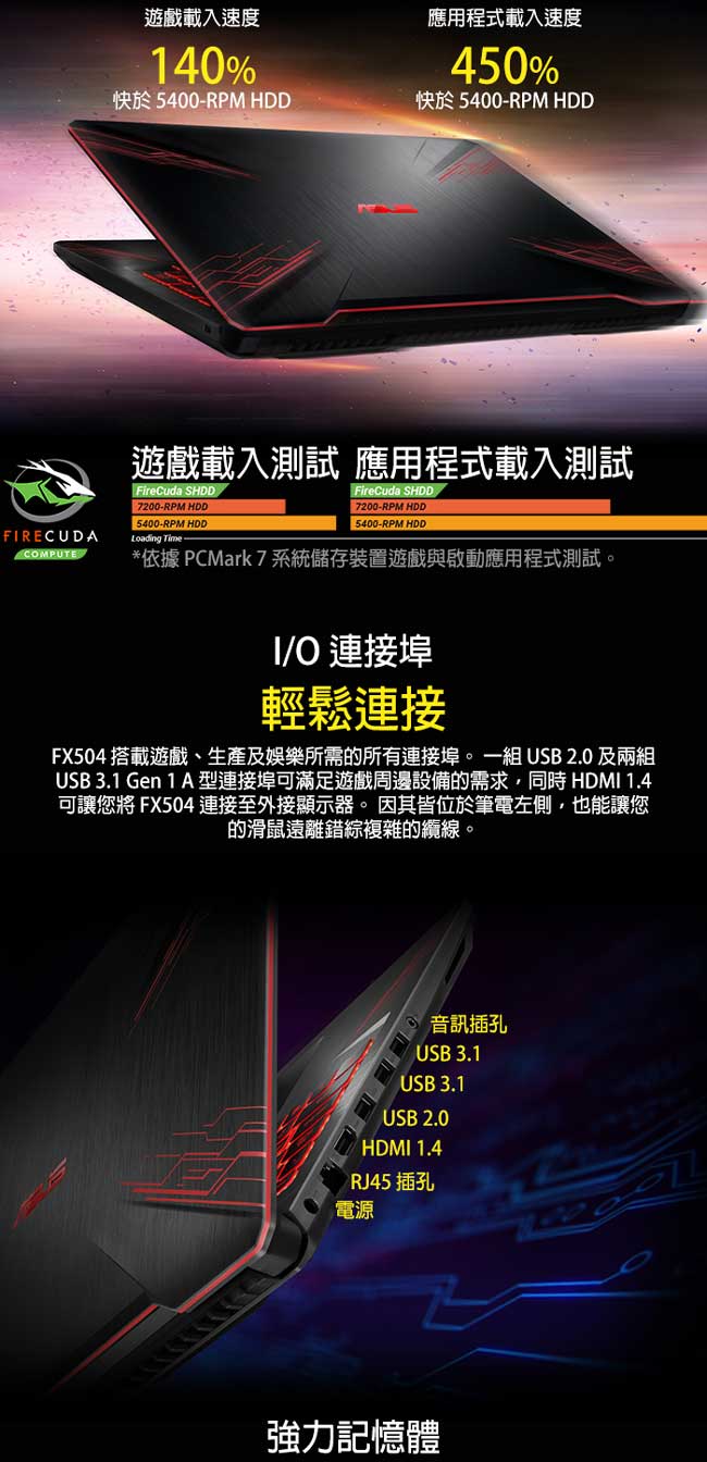 ASUS FX504GD 15吋電競筆電 i7-8750H/12G/1T/GTX1050特