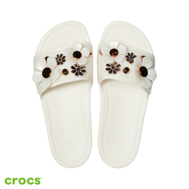 Crocs 卡駱馳 (女鞋) 思瓏金屬花朵涼拖-205609-905