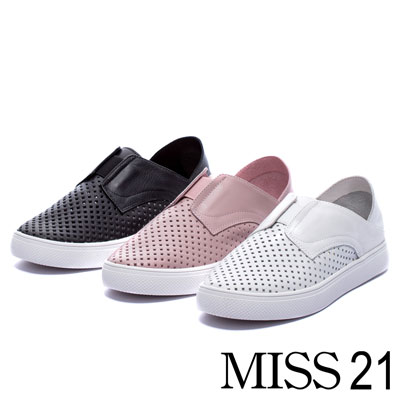 休閒鞋 MISS 21 經典純色沖孔拼接設計全真皮休閒鞋－紫