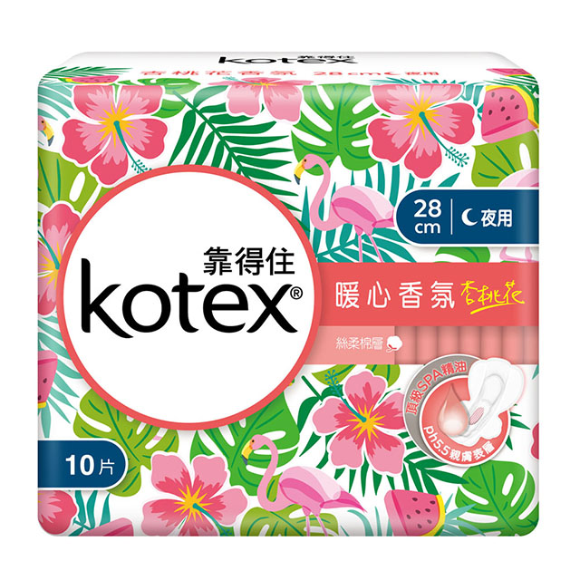 Kotex 靠得住 暖心香氛杏桃花衛生棉夜用超薄28cm 10片X8包/組