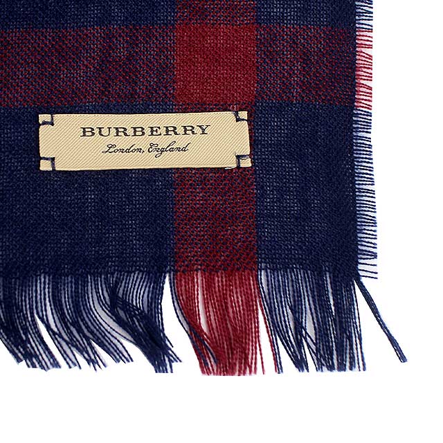 BURBERRY 靚藍色經典蘇格蘭紋喀什米爾羊毛混紡長型圍巾