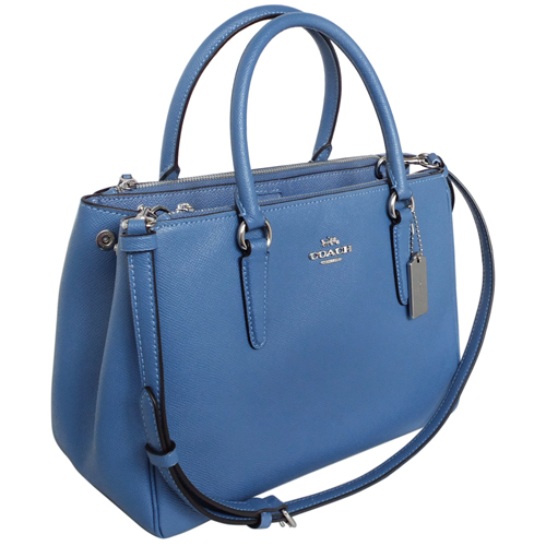 COACH SURREY天空藍防刮全皮雙拉鍊袋手提/肩斜背包