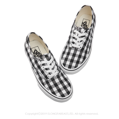 (女)VANS Authentic 格紋綁帶休閒鞋*黑白