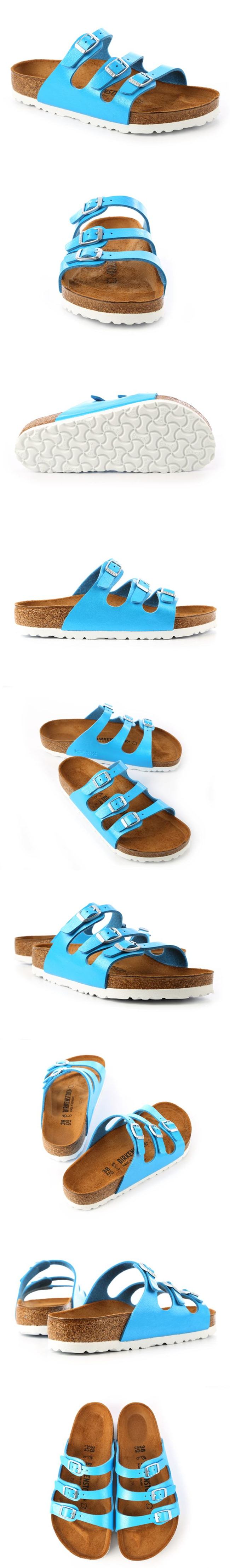 勃肯BIRKENSTOCK 1008858。FLORIDA 三條復古拖鞋(天空藍)