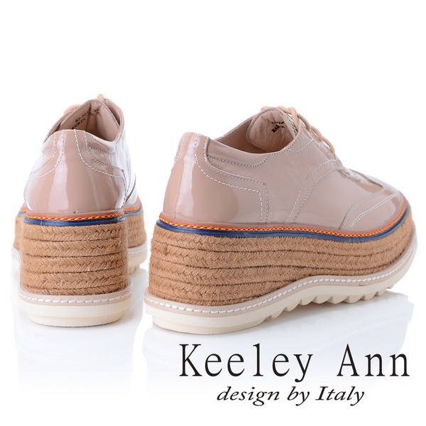 Keeley Ann 街頭漫步~厚底編織滾邊綁帶休閒鞋(杏色-Ann)