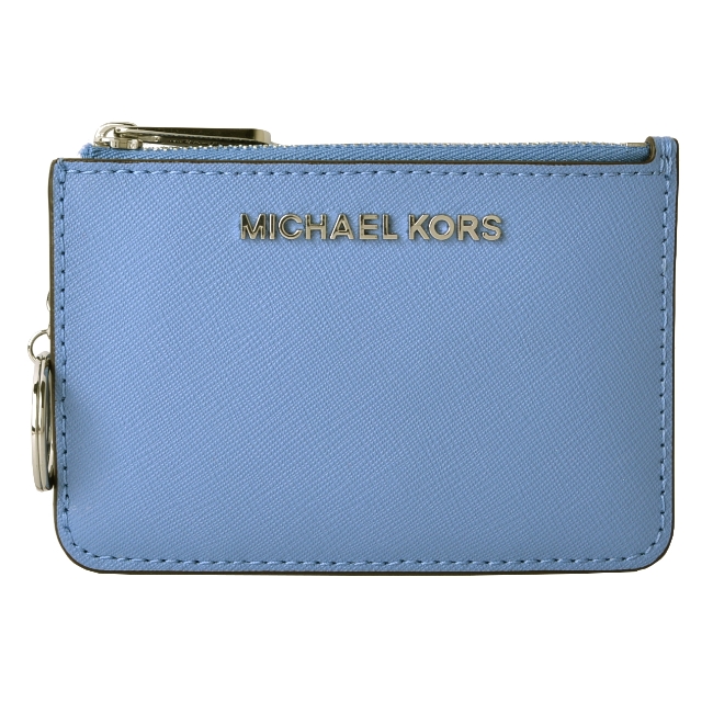 MICHAEL KORS JET SET卡片吊飾銀字LOGO零錢包卡夾包-湖水藍