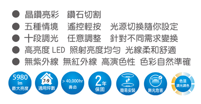 億光 智慧遙控調光調色LED吸頂燈-星瀚華麗晶鑽款 5980lm 全電壓