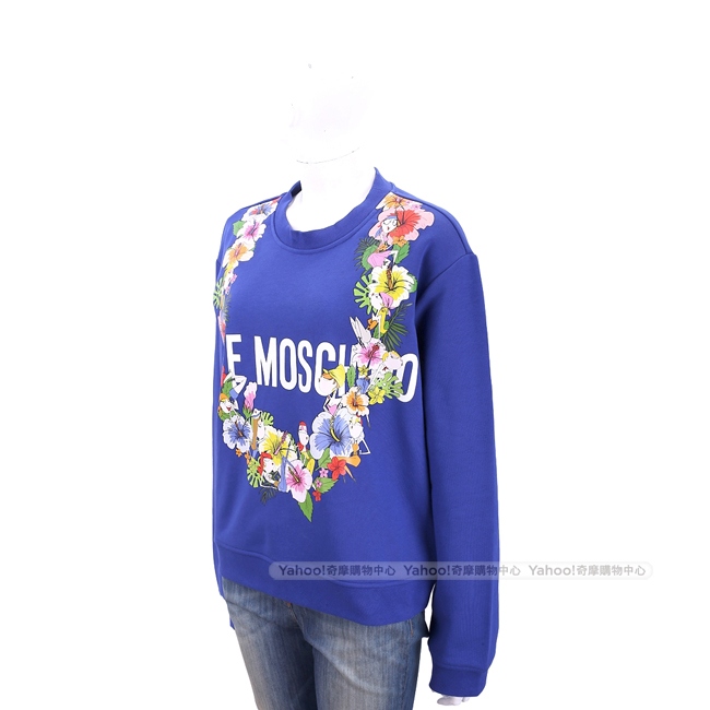 LOVE MOSCHINO 花朵印花寶藍色棉質運動衫