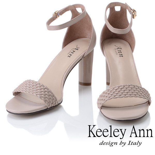 Keeley Ann簡約一字帶 編織半圓造型高跟涼鞋(粉紅色-Ann系列)