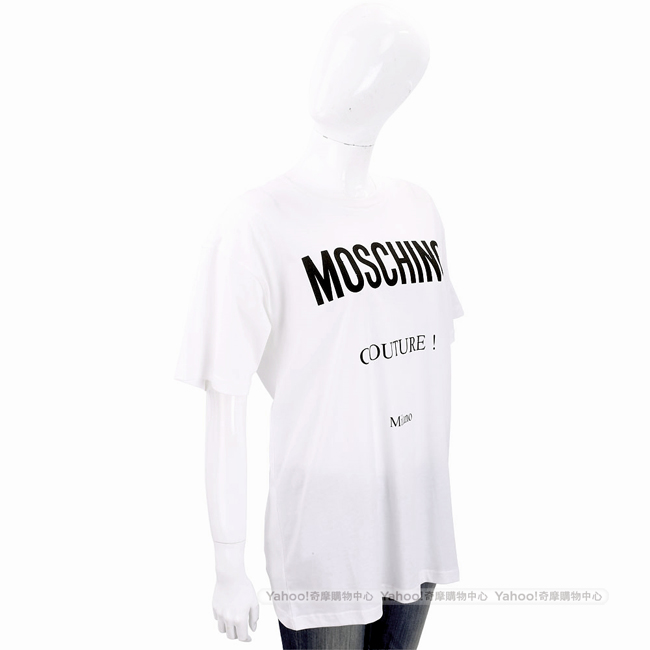 MOSCHINO 品牌LOGO印花白色棉質T恤(寬版)