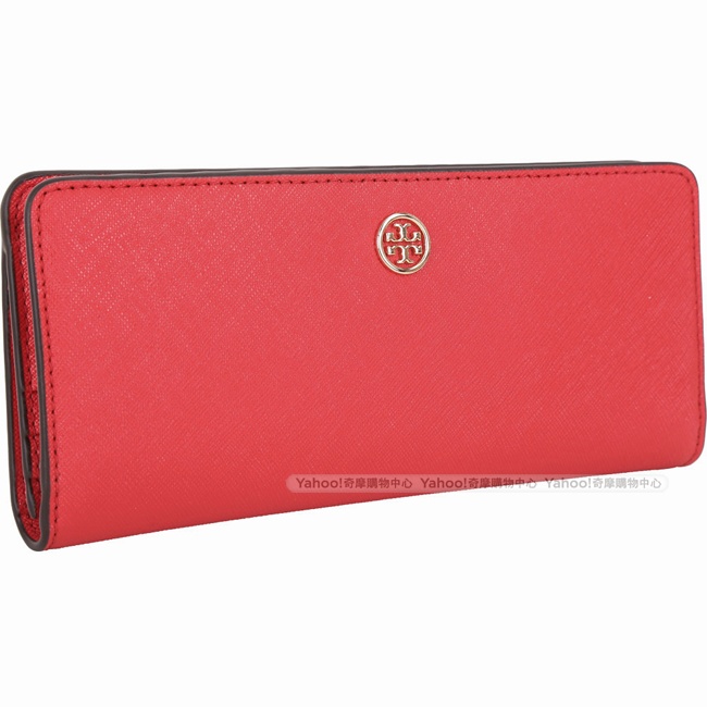 TORY BURCH Robinson 防刮牛皮對折釦式長夾(紅色)