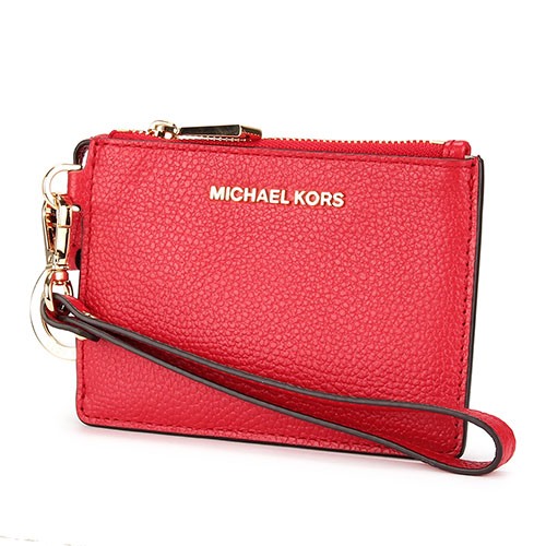 MICHAEL KORS Mercer 金LOGO荔枝紋皮革證件零錢手拿包-亮紅色